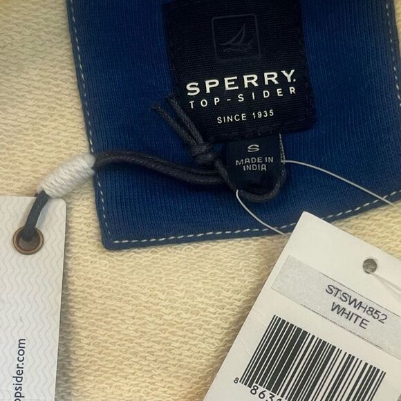 Sperry Woman’s Gray & Cream Side Striped 100% Cotton Crew Neck Sweatshirt Sz S D - Picture 3 of 6